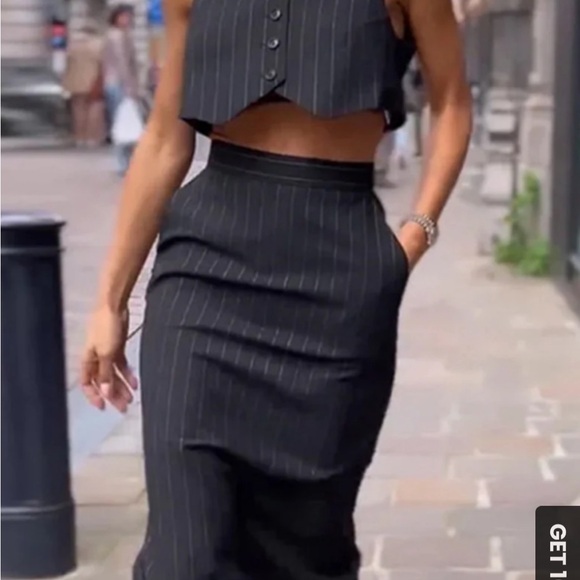 Elegant Black Pinstripe Skirt Set - Picture 5 of 5